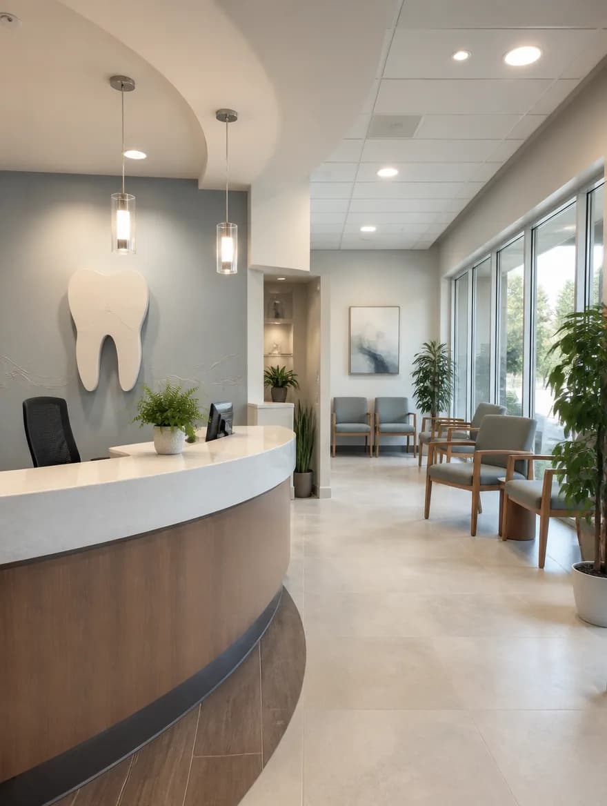 Recepción acogedora de una clínica dental